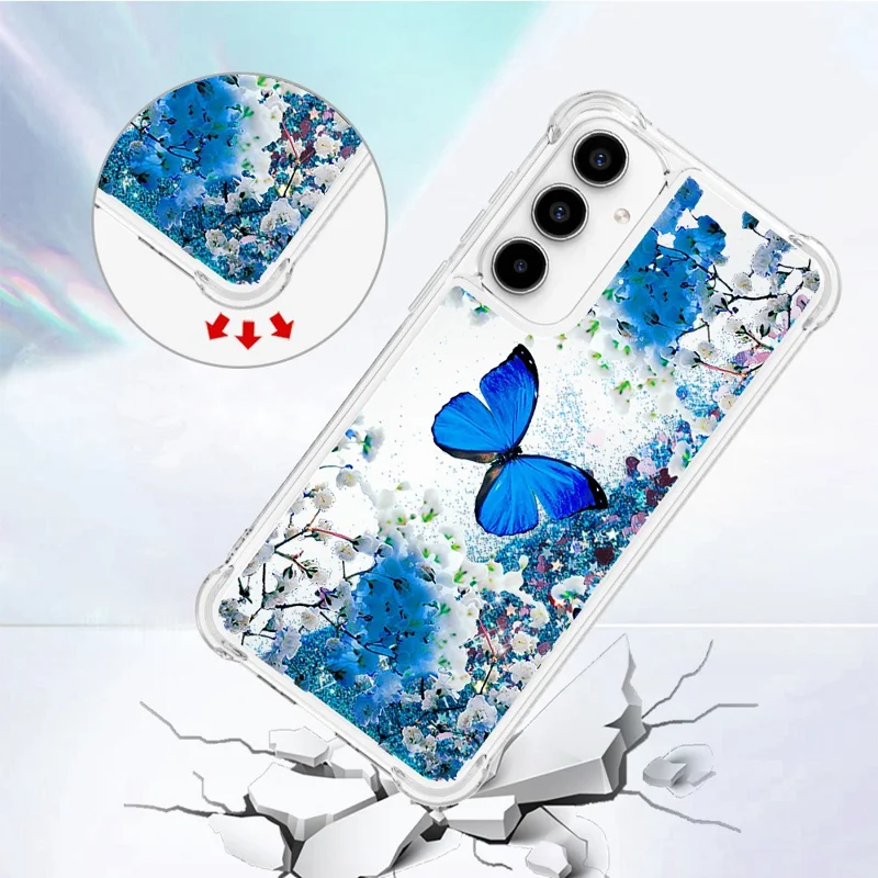 For Samsung Galaxy A55 5G TPU Case with Quicksand and Pattern Printed - Blue Butterfly
