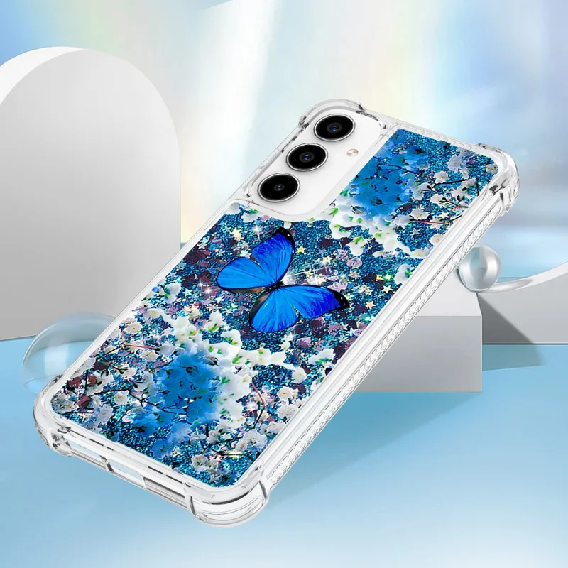 For Samsung Galaxy A55 5G TPU Case with Quicksand and Pattern Printed - Blue Butterfly