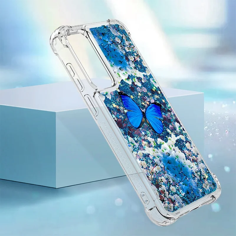 For Samsung Galaxy A55 5G TPU Case with Quicksand and Pattern Printed - Blue Butterfly