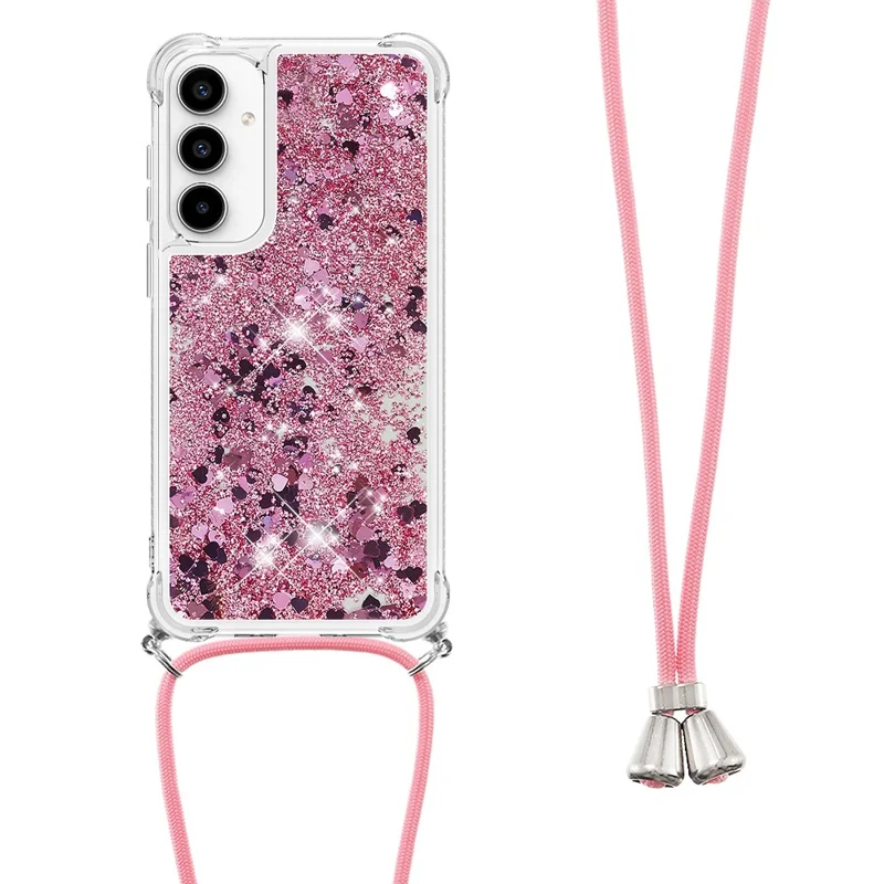 YB Quicksand Series-4 für Samsung Galaxy A55 5G Crossbody Handyhülle Bling Glitzer TPU Cover - Rose Gold / Herzen