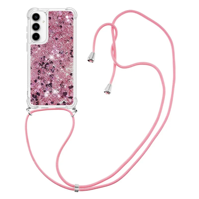YB Quicksand Series-4 für Samsung Galaxy A55 5G Crossbody Handyhülle Bling Glitzer TPU Cover - Rose Gold / Herzen