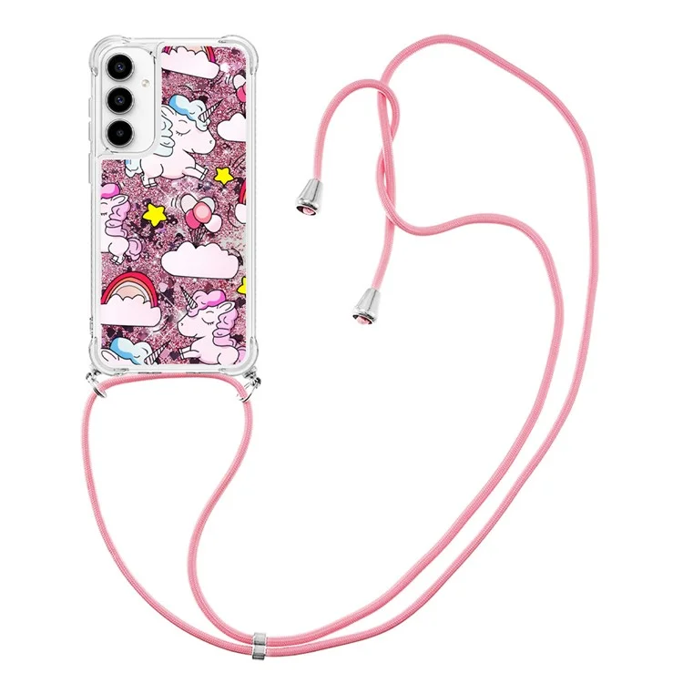 For Samsung Galaxy A55 5G TPU Case with Lanyard Quicksand Pattern Print Phone Cover - Cute Horse and Clouds