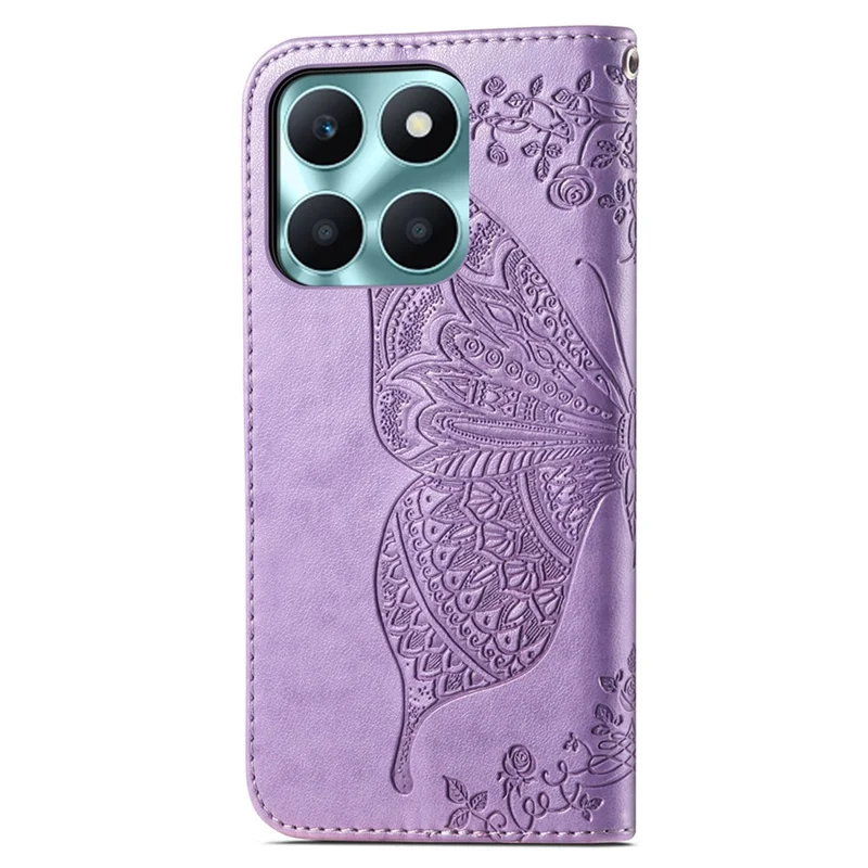 For Honor X6a 4G Case Wallet Leather Phone Cover Butterfly Pattern - Light Purple