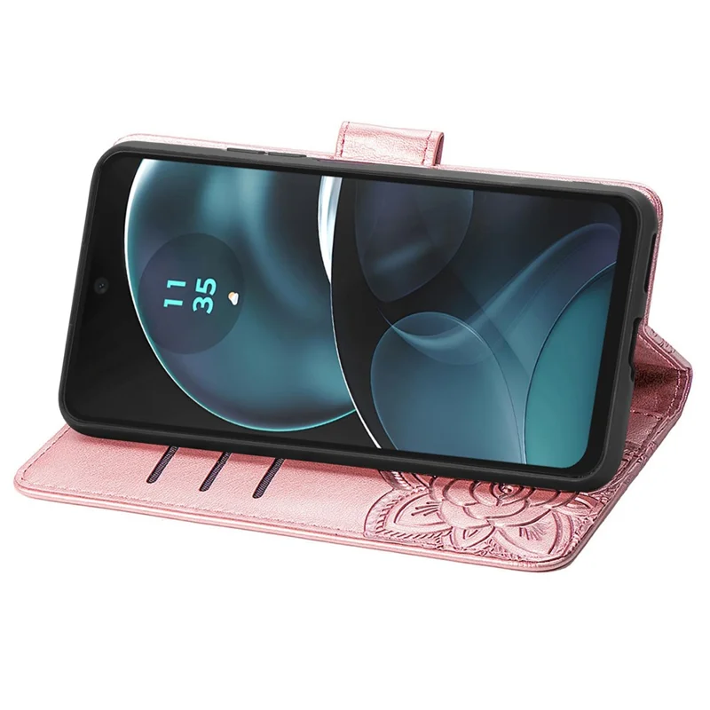 For Motorola Moto G14 4G Case PU Leather Wallet Phone Cover Imprinted Butterfly - Rose Gold
