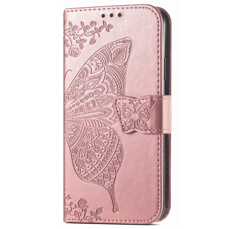 For Motorola Moto G14 4G Case PU Leather Wallet Phone Cover Imprinted Butterfly - Rose Gold