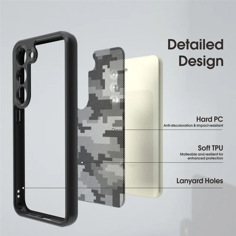 IBMRS For Samsung Galaxy S23+ Phone Case Soft TPU+ Hard PC Back Cover Precise Lens Hole - Grid Camouflage