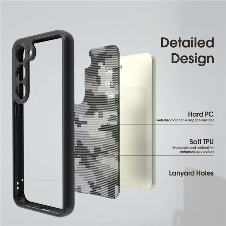 IBMRS Für Samsung Galaxy S23 Case Hybrid PC+TPU Handyhülle Präzise Kamera-Ausschnitte - Grid Camouflage