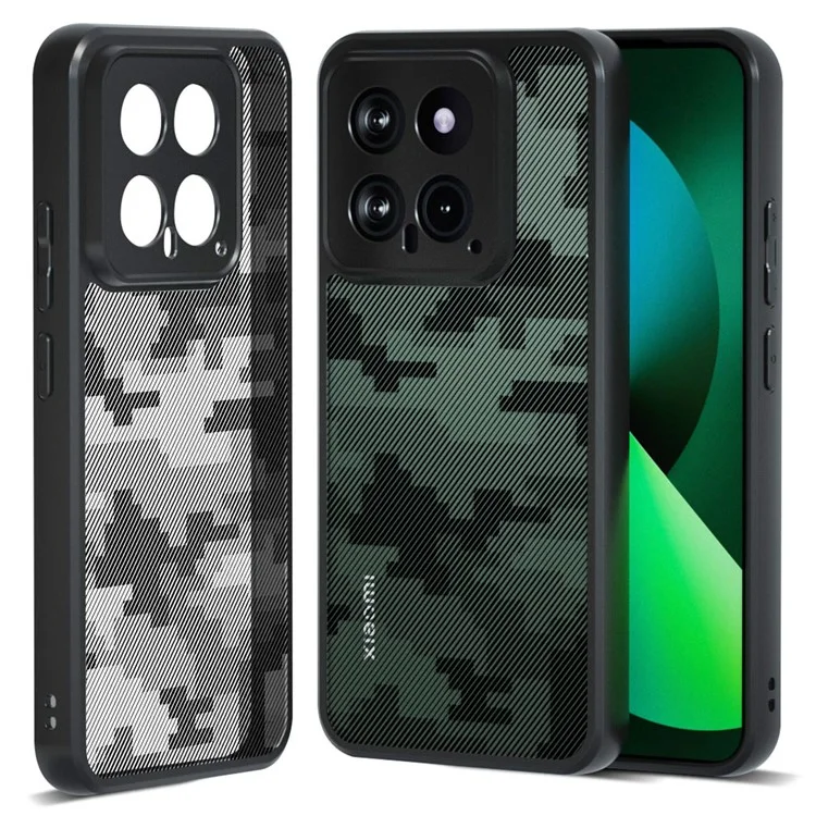 IBMRS Slim-Fit Phone Shell for Xiaomi 14 Cases Anti-Scratch TPU+PC Cell Phone Cover - Grid Camouflage