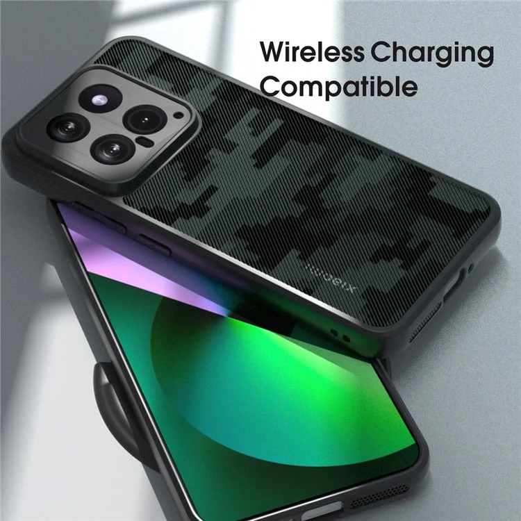 IBMRS Slim-Fit Phone Shell for Xiaomi 14 Cases Anti-Scratch TPU+PC Cell Phone Cover - Grid Camouflage