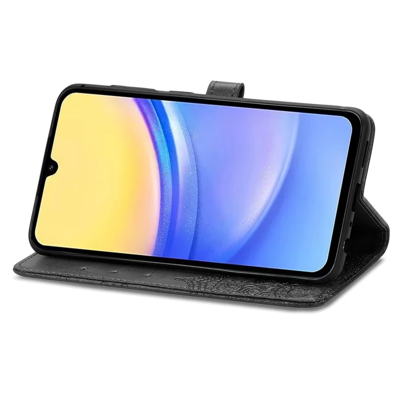 For Samsung Galaxy A15 4G /  A15 5G Case Leather Embossed Mandala Pattern Phone Cover - Black