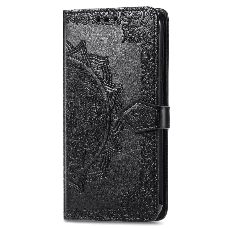 For Samsung Galaxy A15 4G /  A15 5G Case Leather Embossed Mandala Pattern Phone Cover - Black