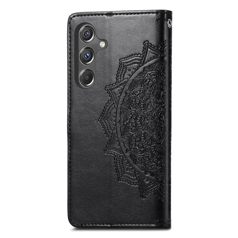 For Samsung Galaxy A15 4G /  A15 5G Case Leather Embossed Mandala Pattern Phone Cover - Black