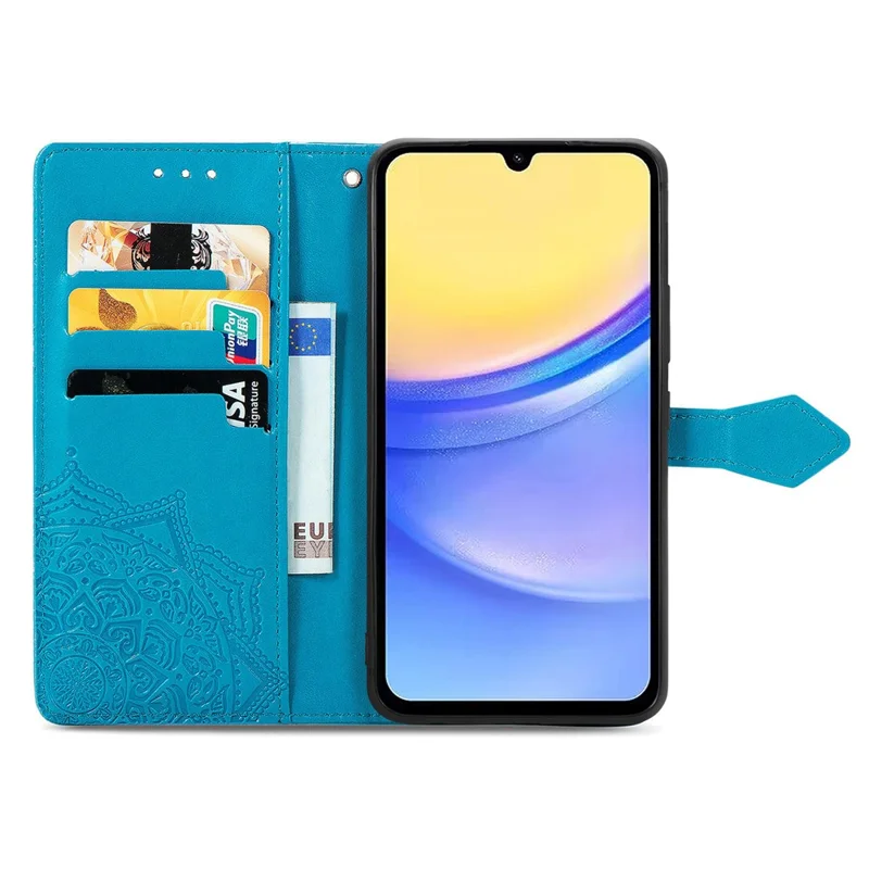 For Samsung Galaxy A15 4G /  A15 5G Case Leather Embossed Mandala Pattern Phone Cover - Blue