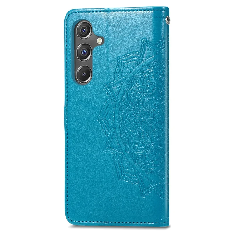 For Samsung Galaxy A15 4G /  A15 5G Case Leather Embossed Mandala Pattern Phone Cover - Blue