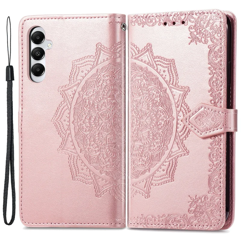 For Samsung Galaxy A05s 4G Magnetic Phone Case Embossed Mandala Pattern Cover - Rose Gold