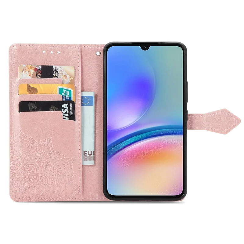 For Samsung Galaxy A05s 4G Magnetic Phone Case Embossed Mandala Pattern Cover - Rose Gold