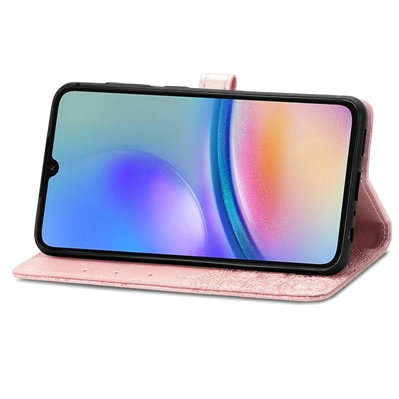 For Samsung Galaxy A05s 4G Magnetic Phone Case Embossed Mandala Pattern Cover - Rose Gold