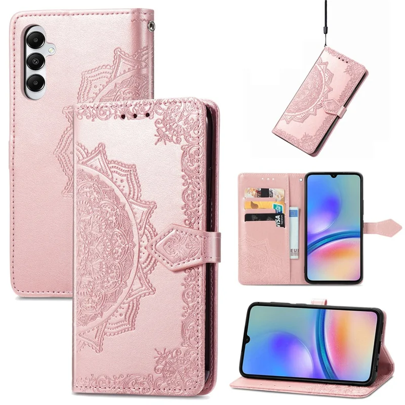 For Samsung Galaxy A05s 4G Magnetic Phone Case Embossed Mandala Pattern Cover - Rose Gold