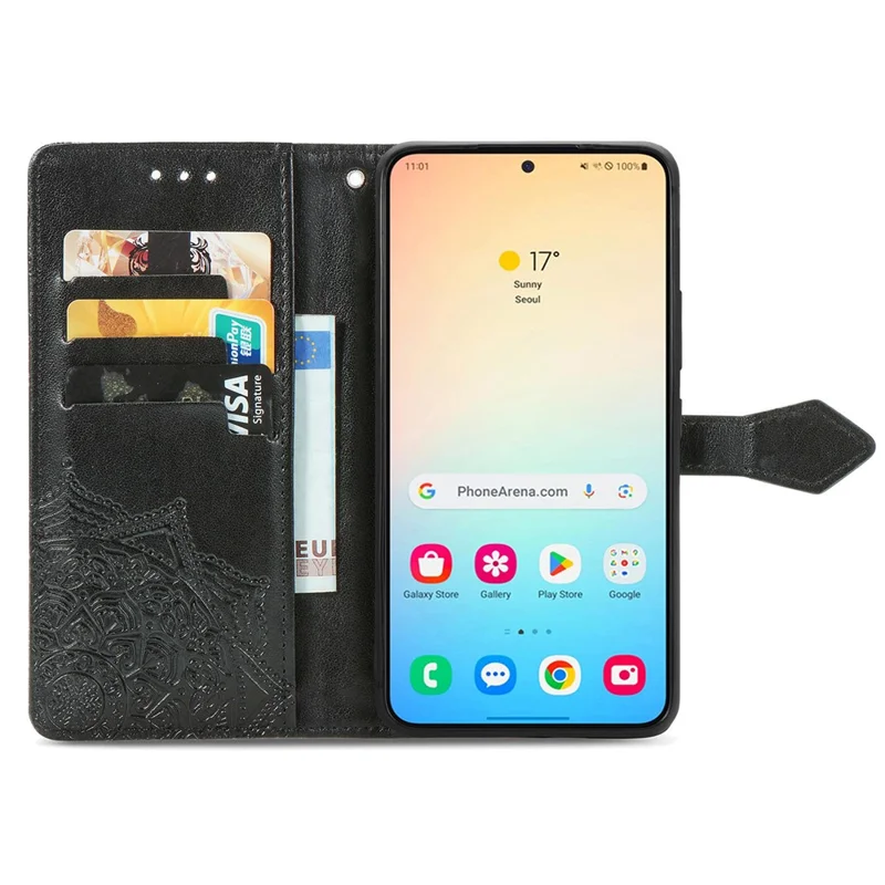 Pour étui en cuir Samsung Galaxy S24+ Mandala Flower Phone Cover avec portefeuille - Noir