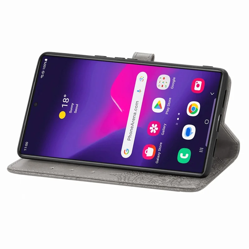 For Samsung Galaxy S24 Ultra Case Wallet Leather Cover Embossed Mandala Pattern - Grey