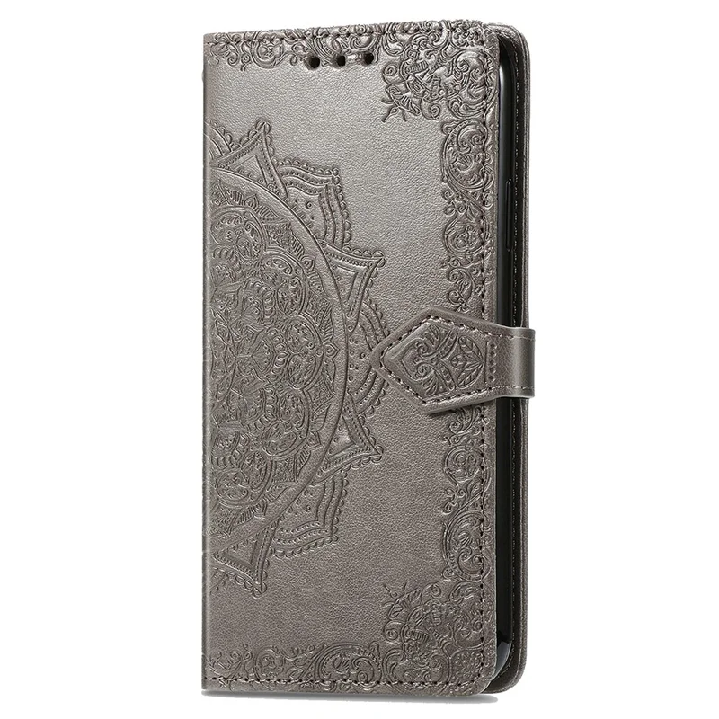 For Samsung Galaxy S24 Ultra Case Wallet Leather Cover Embossed Mandala Pattern - Grey