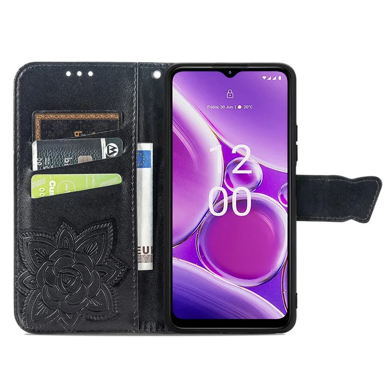 Para Nokia G42 Capa de Couro Padrão Borboleta Suporte de Telefone - Preto