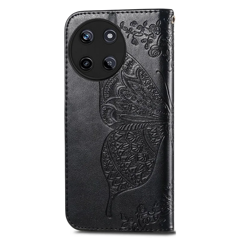 For Realme 11 4G (159.9x73.3x7.95mm) Wallet Case Butterfly Imprinted Leather Phone Cover - Black