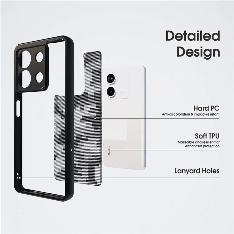 IBMRS For Xiaomi Redmi Note 13 5G Phone Case TPU+PC Back Cover Precise Cutout Lens Hole - Grid Camouflage