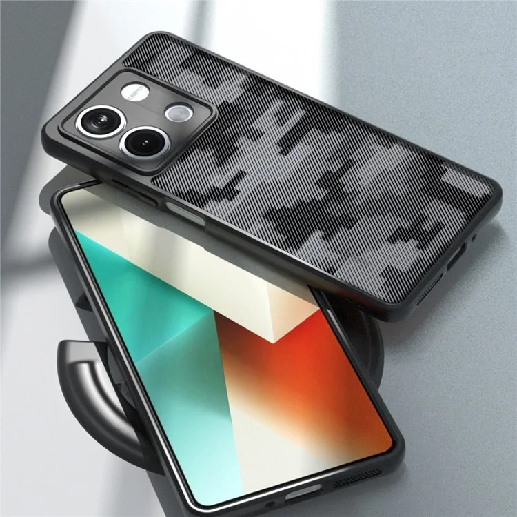 IBMRS For Xiaomi Redmi Note 13 5G Phone Case TPU+PC Back Cover Precise Cutout Lens Hole - Grid Camouflage