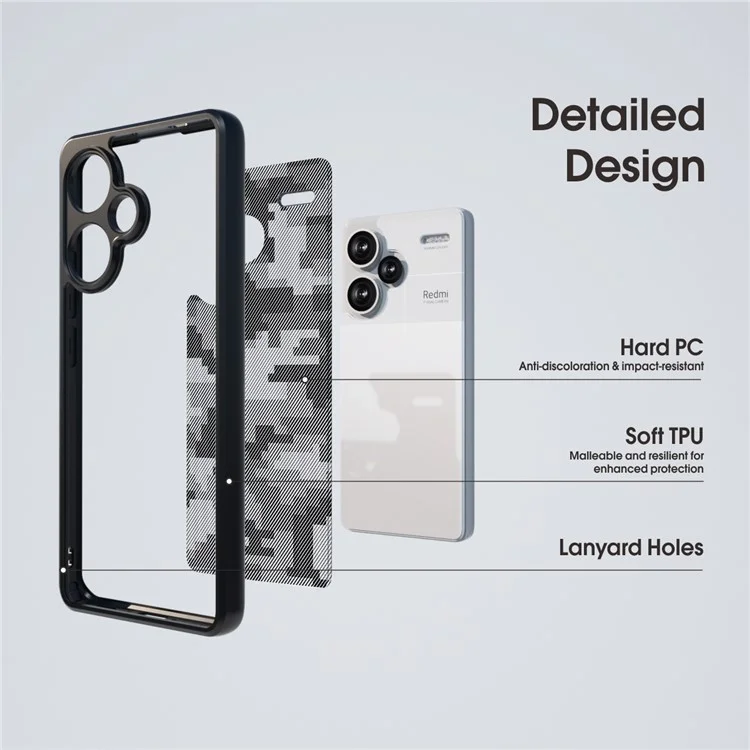 IBMRS For Xiaomi Redmi Note 13 Pro+ 5G Cases Cell Phone Cover Anti-Scratch TPU+PC Shell - Grid Camouflage