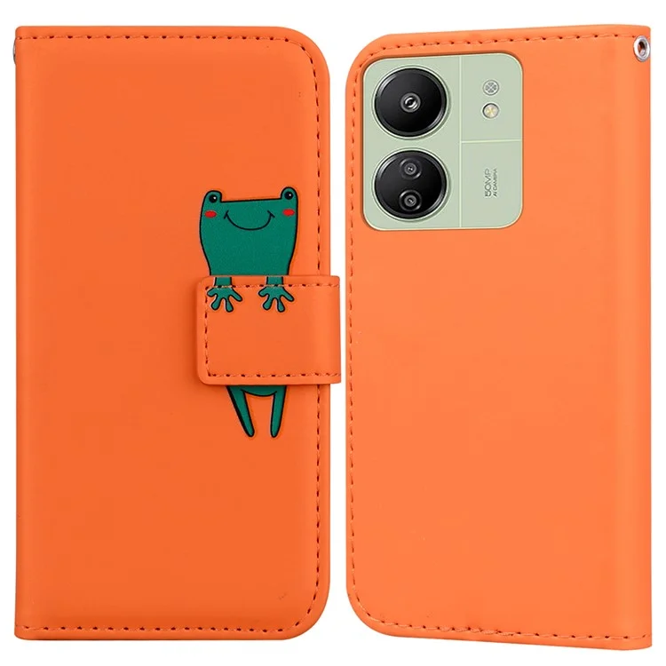 For Xiaomi Redmi 13C 4G / 5G / 13R 5G / Poco M6 5G / Poco C65 4G Case Cartoon Pattern Wallet Leather Phone Cover - Orange