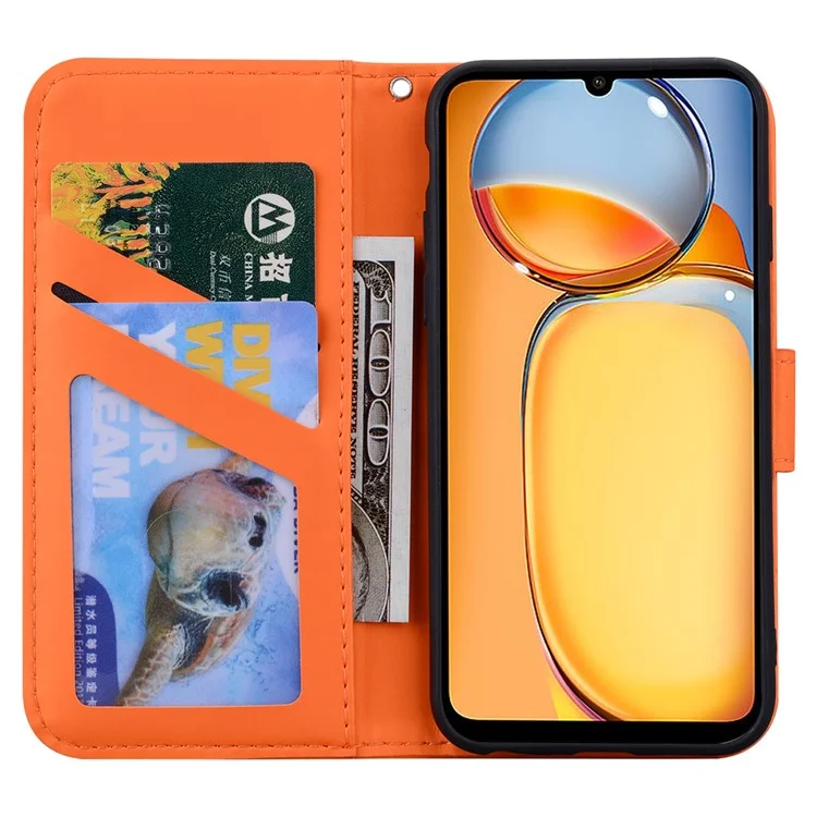 For Xiaomi Redmi 13C 4G / 5G / 13R 5G / Poco M6 5G / Poco C65 4G Case Cartoon Pattern Wallet Leather Phone Cover - Orange