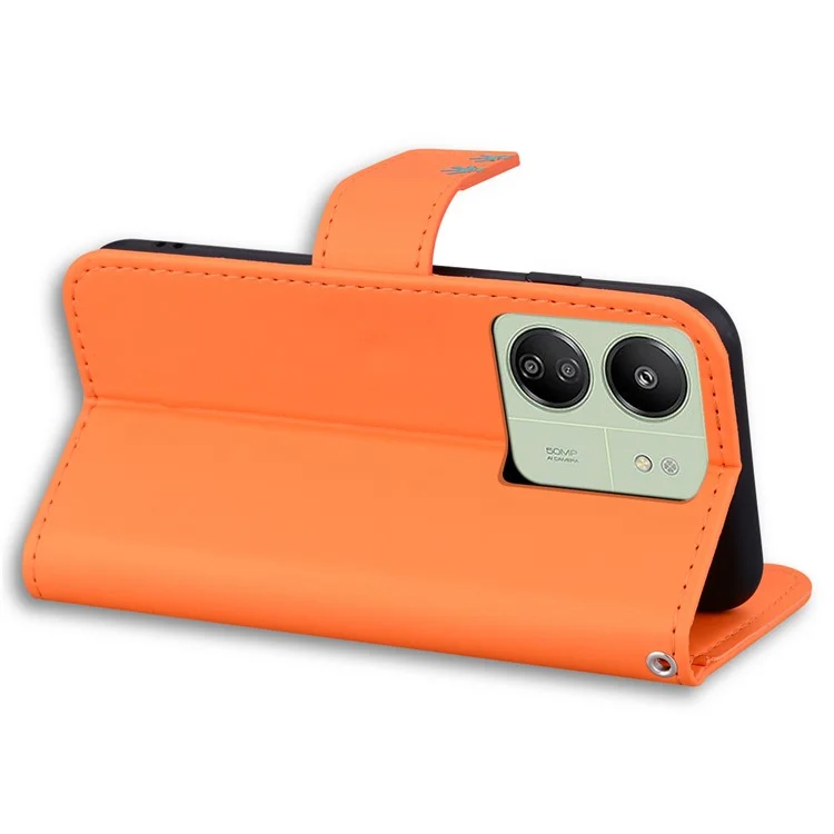 For Xiaomi Redmi 13C 4G / 5G / 13R 5G / Poco M6 5G / Poco C65 4G Case Cartoon Pattern Wallet Leather Phone Cover - Orange