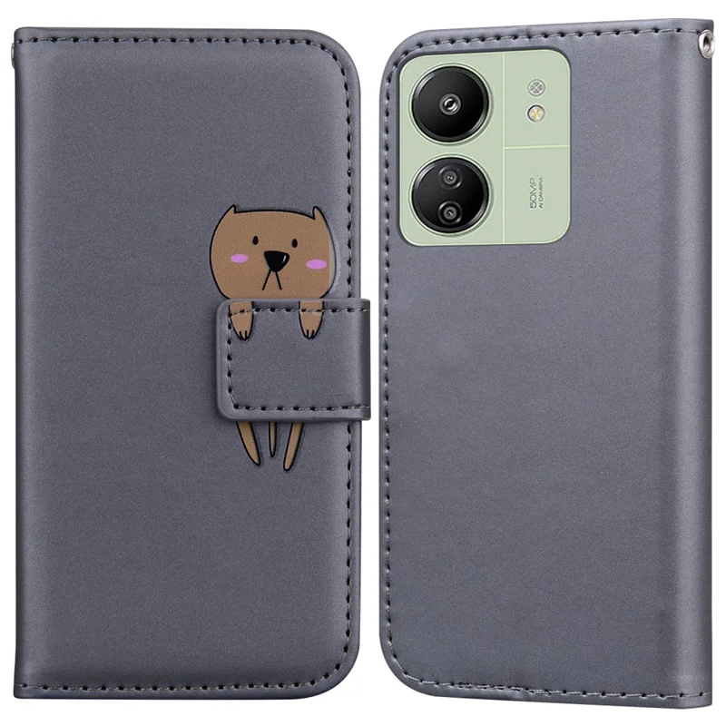 For Xiaomi Redmi 13C 4G / 5G / 13R 5G / Poco M6 5G / Poco C65 4G Case Cartoon Pattern Wallet Leather Phone Cover - Grey