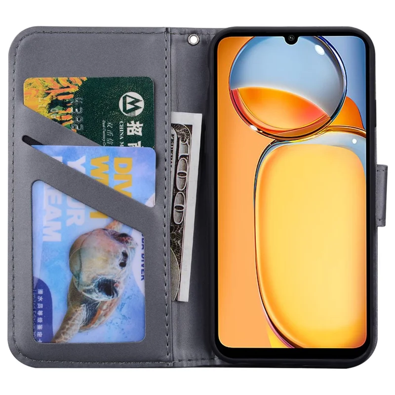 For Xiaomi Redmi 13C 4G / 5G / 13R 5G / Poco M6 5G / Poco C65 4G Case Cartoon Pattern Wallet Leather Phone Cover - Grey