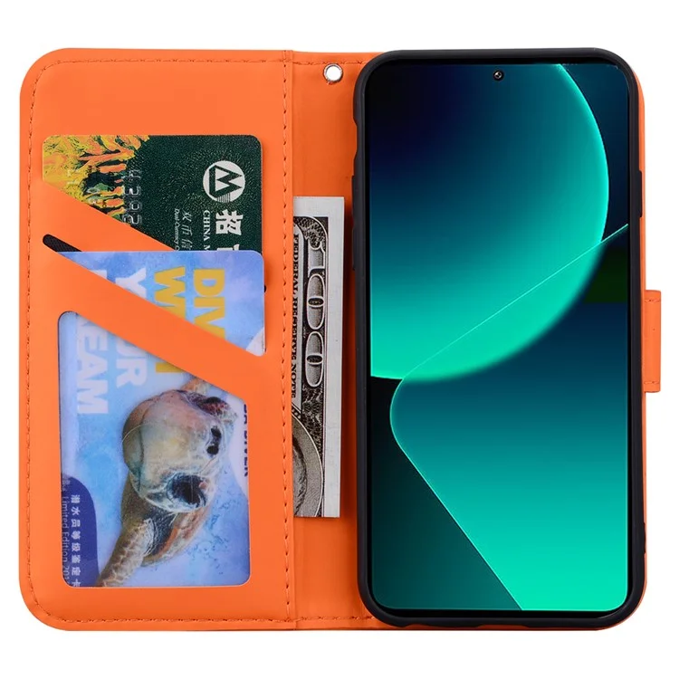 Para Xiaomi 13T / 13T Pro Case Wallet Leather Phone Cover Cartoon Pattern Printing - Orange