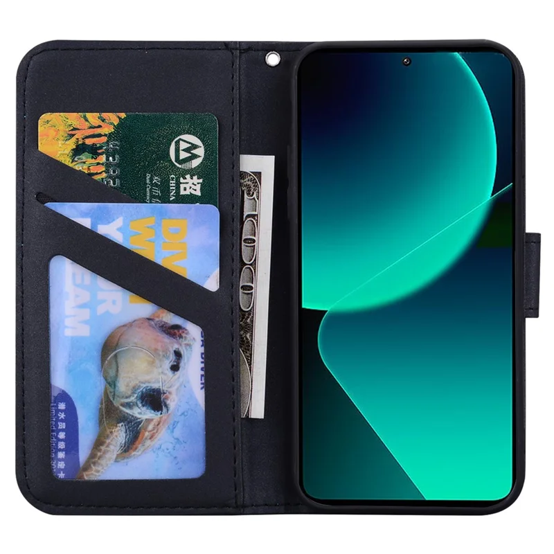 For Xiaomi 13T / 13T Pro Case Wallet Leather Phone Cover Cartoon Pattern Printing - Black