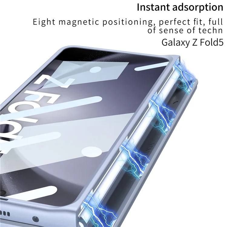 GKK For Samsung Galaxy Z Fold5 5G Phone Case with Tempered Glass Film and Stylus Pen - Baby Blue / Green Stylus
