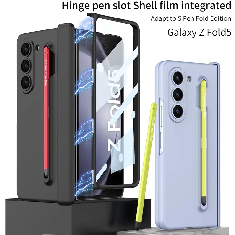 GKK For Samsung Galaxy Z Fold5 5G Phone Case with Tempered Glass Film and Stylus Pen - Baby Blue / Green Stylus