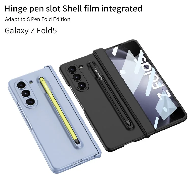 GKK For Samsung Galaxy Z Fold5 5G Phone Case with Tempered Glass Film and Stylus Pen - Baby Blue / Green Stylus