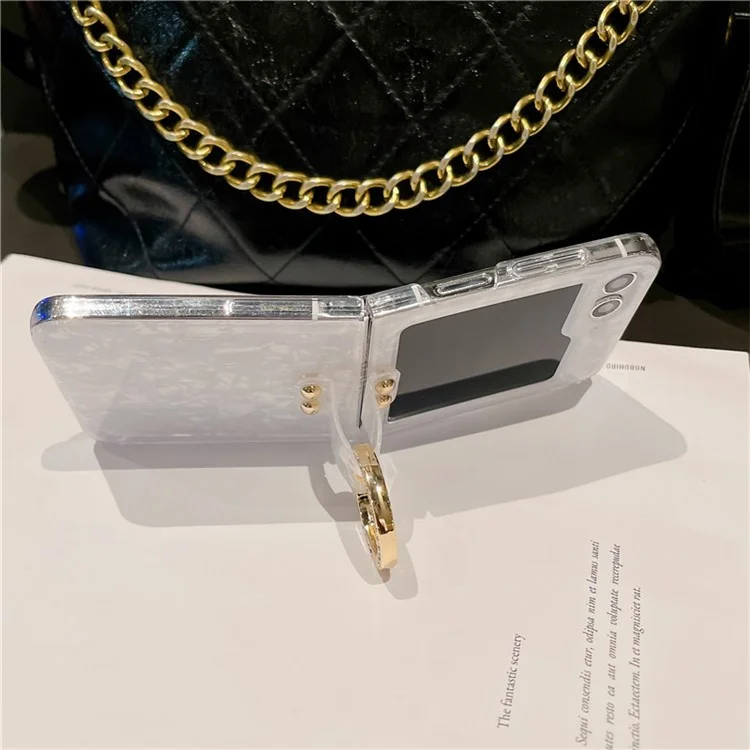 Für Samsung Galaxy Z Flip5 5G Case Shell Muster PC Handyhülle mit Metallring Ständer - Mehrfarbig