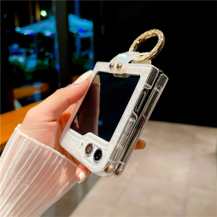 Für Samsung Galaxy Z Flip5 5G Case Shell Muster PC Handyhülle mit Metallring Ständer - Mehrfarbig
