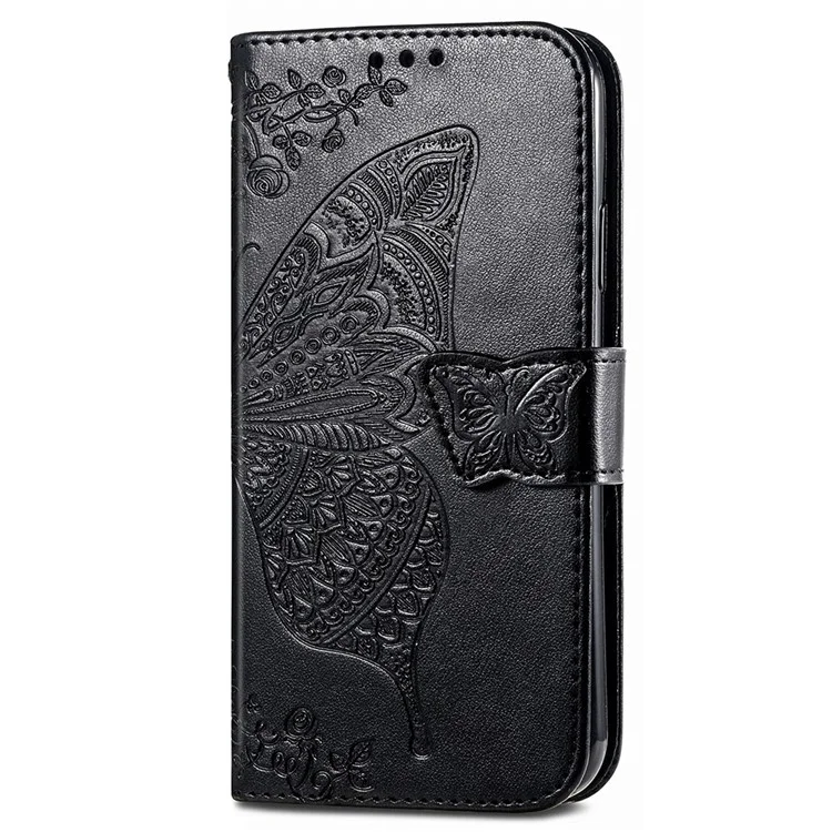 Para Xiaomi Redmi Note 13 Pro+ 5G Wallet Case Imprinted Butterfly Pattern PU Leather Phone Cover - Black