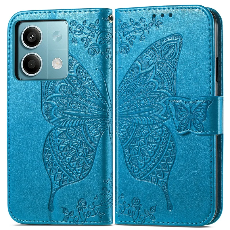 For Xiaomi Redmi Note 13 5G Case Butterfly Pattern Folio PU Leather Stand Phone Cover - Blue