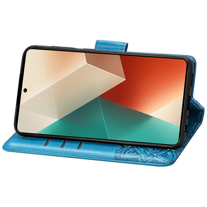 For Xiaomi Redmi Note 13 5G Case Butterfly Pattern Folio PU Leather Stand Phone Cover - Blue