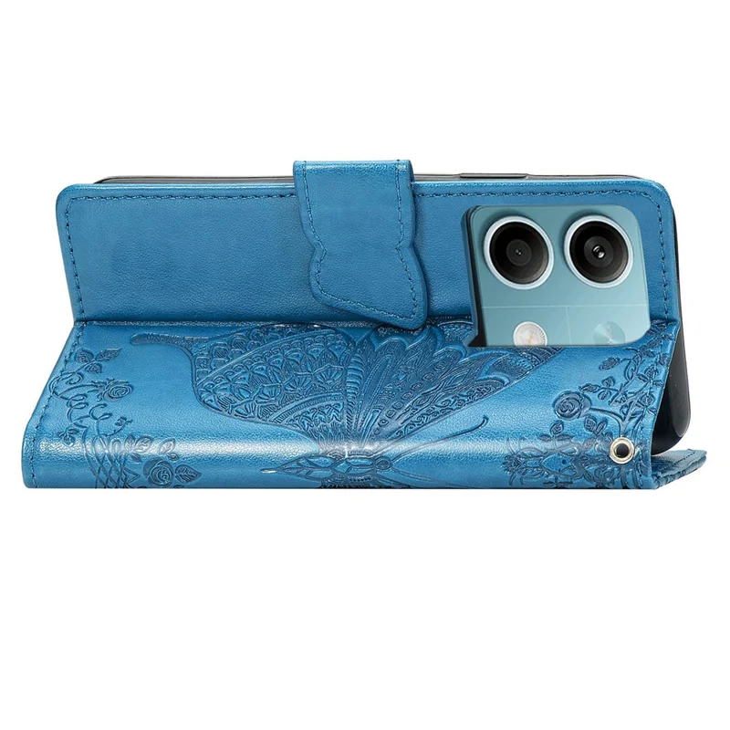 For Xiaomi Redmi Note 13 5G Case Butterfly Pattern Folio PU Leather Stand Phone Cover - Blue