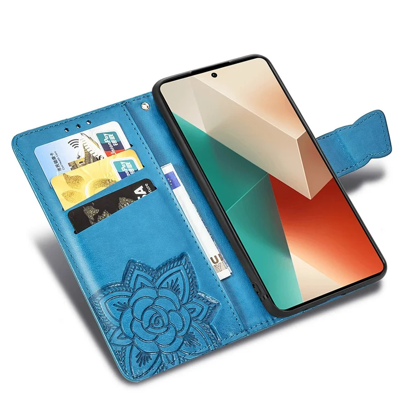 For Xiaomi Redmi Note 13 5G Case Butterfly Pattern Folio PU Leather Stand Phone Cover - Blue