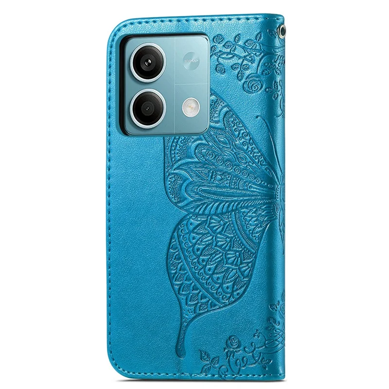 For Xiaomi Redmi Note 13 5G Case Butterfly Pattern Folio PU Leather Stand Phone Cover - Blue