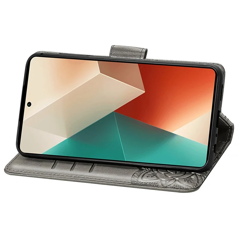 For Xiaomi Redmi Note 13 5G Case Butterfly Pattern Folio PU Leather Stand Phone Cover - Grey