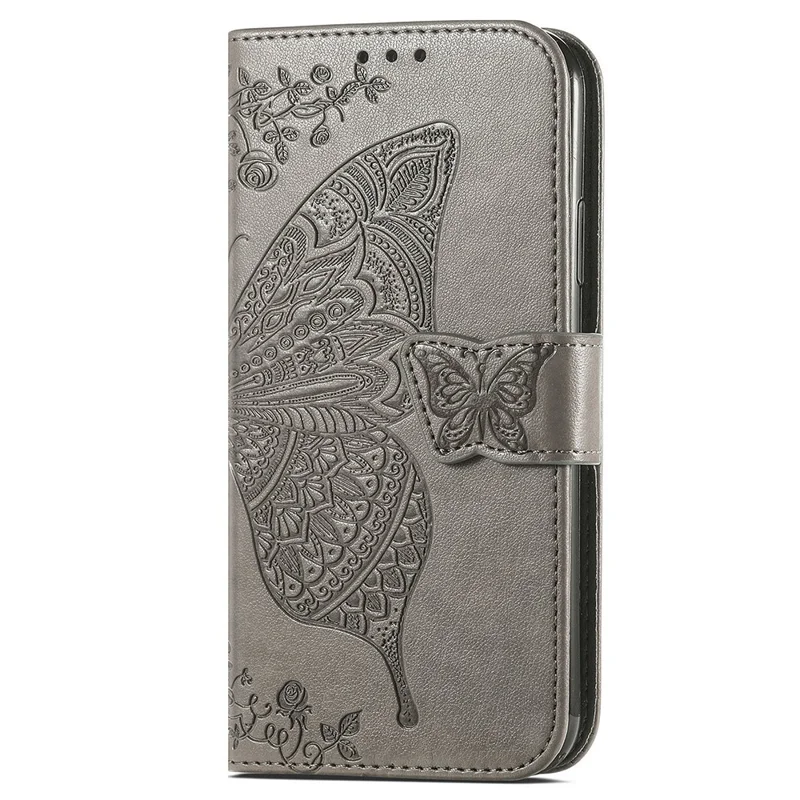 For Xiaomi Redmi Note 13 5G Case Butterfly Pattern Folio PU Leather Stand Phone Cover - Grey